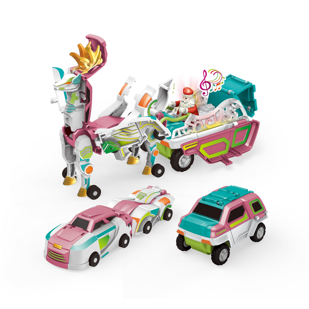 Flynow Transforming Cars – 3 in 1 Collision Toy Cars Turns into Reindeer Carriage with LED Lights, Cool Robots Car Toys for Kids Birthday Gift for Boys and Girls 3-10 Years Old