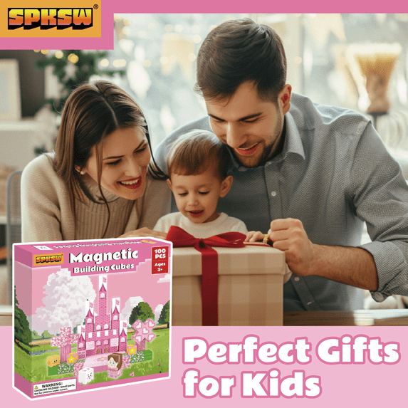 Flynow 100PCS Pink Princess Castle Building Blocks, 3D Cubes Puzzle for Girls, STEM Construction Toy for Kids Ages 3-12, Princess Toys for Kids Birthday Gifts