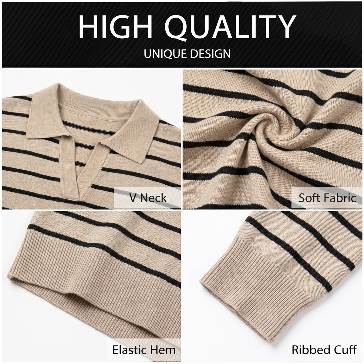 Sweaters for Women Polo Sweater Women Long Sleeve Rib Knit V Neck Pullover Lightweight Knit Top for Spring Fall Winter