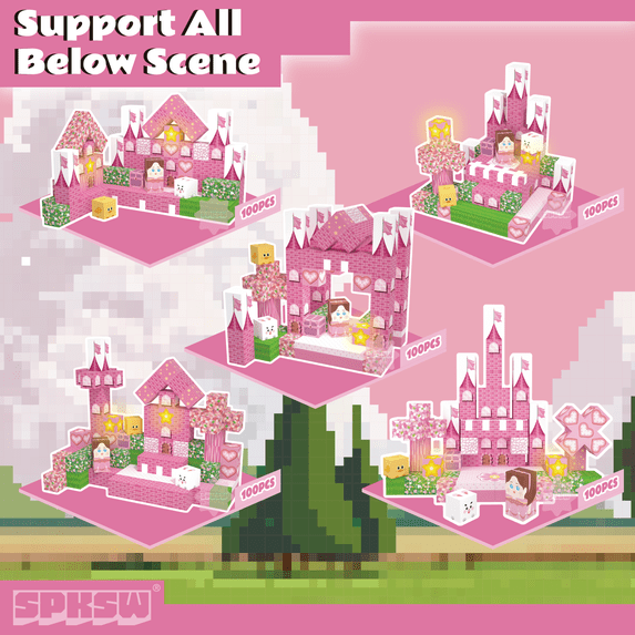 Flynow 100PCS Pink Princess Castle Building Blocks, 3D Cubes Puzzle for Girls, STEM Construction Toy for Kids Ages 3-12, Princess Toys for Kids Birthday Gifts