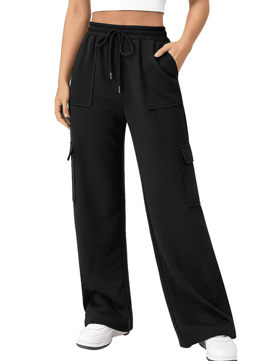 WQD Women's Cargo Sweatpants Joggers High Waisted Wide Leg Pants Athletic Casual Baggy Sweat Pants with Pockets