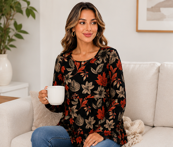 Women's Long Sleeve Shirts Floral Tunic Tops Casual Printed Blouses Loose Fit Women's Tops for Spring Fall Winter Available in Plus Size