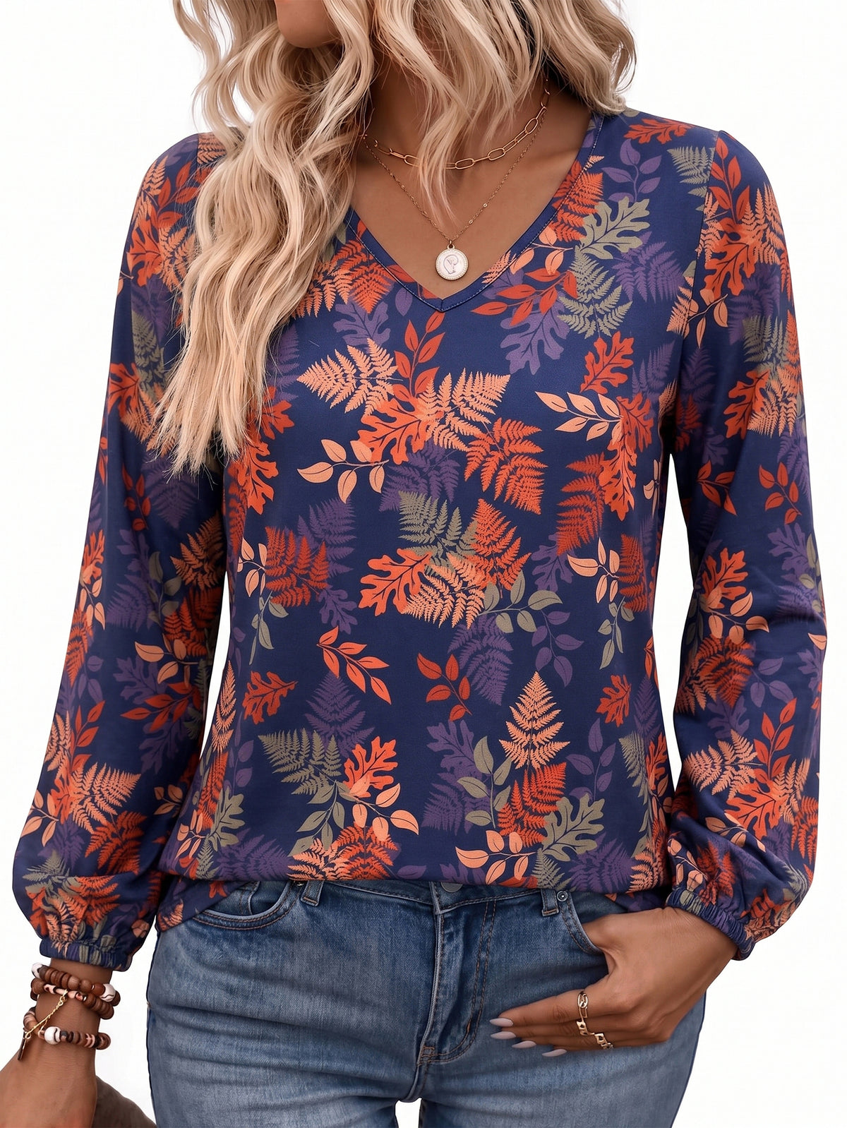 Women's Long Sleeve Floral Blouses V Neck Casual Tops Lightweight Printed Shirts for Spring Fall Winter Available in Plus Size