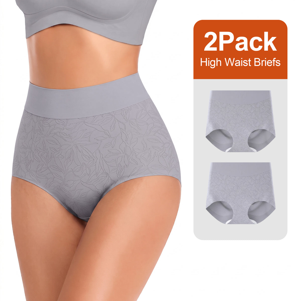 High Waisted Panties for Women 2 Pack Seamless Full Coverage No Show Underwear Soft Stretch Breathable Floral Jacquard Briefs Available in Plus Size