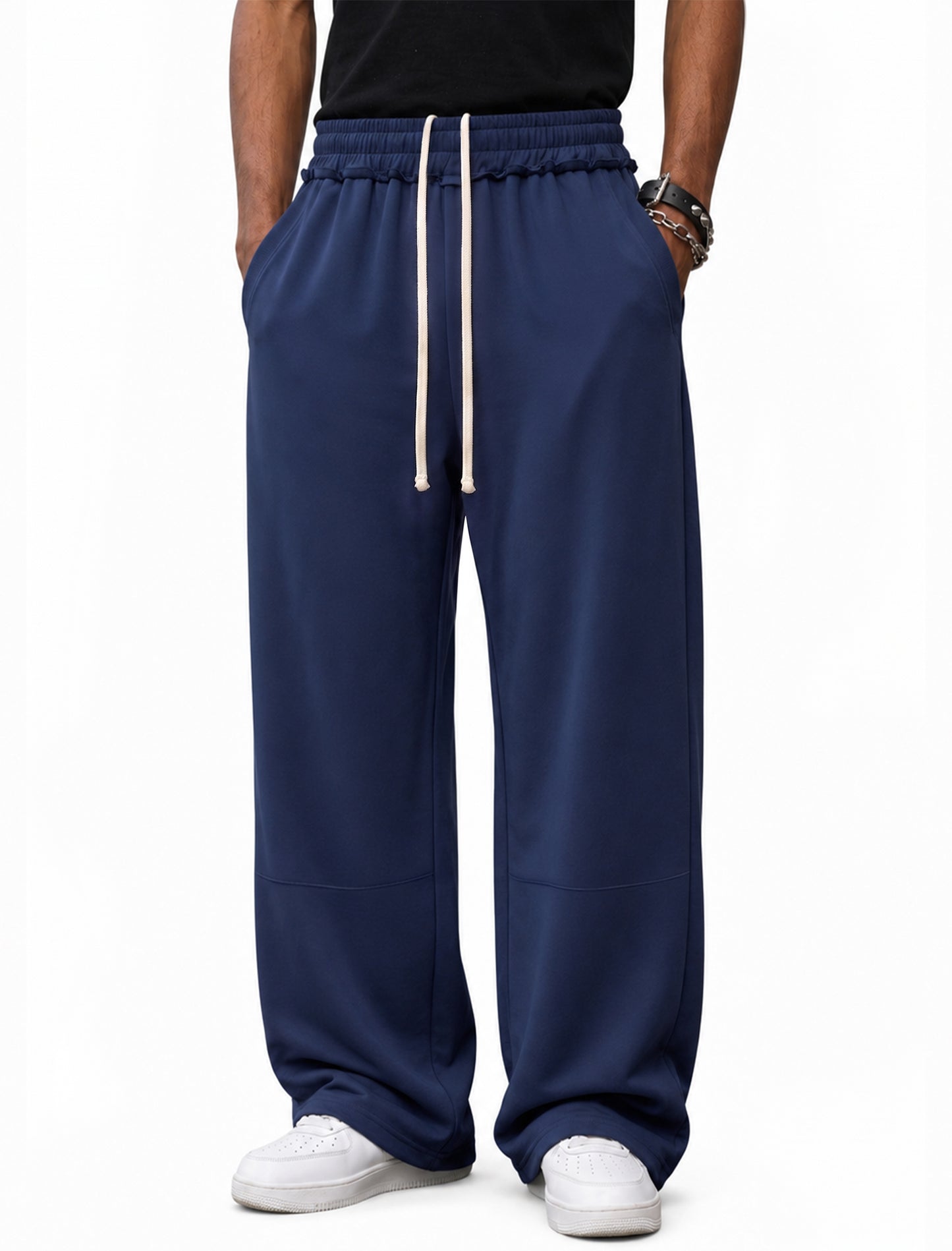 Mens Sweatpants Baggy Loose Fit Raw Hem Pants Casual Drawstring Pants Y2K Wide Leg Stretchy Pants with Pockets