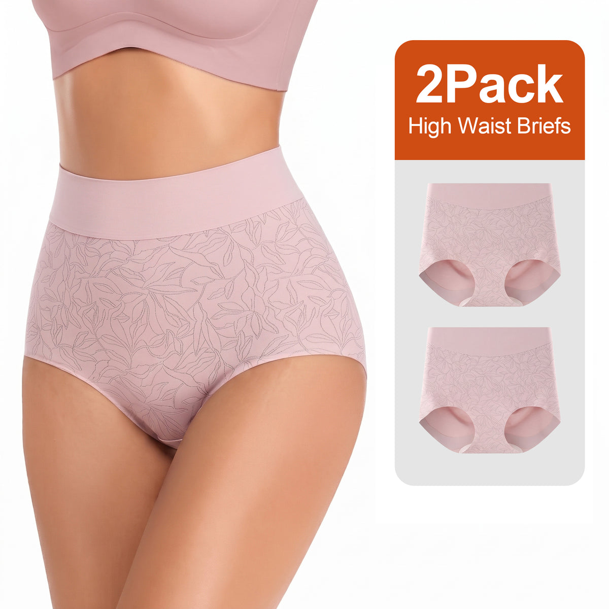 High Waisted Panties for Women 2 Pack Seamless Full Coverage No Show Underwear Soft Stretch Breathable Floral Jacquard Briefs Available in Plus Size