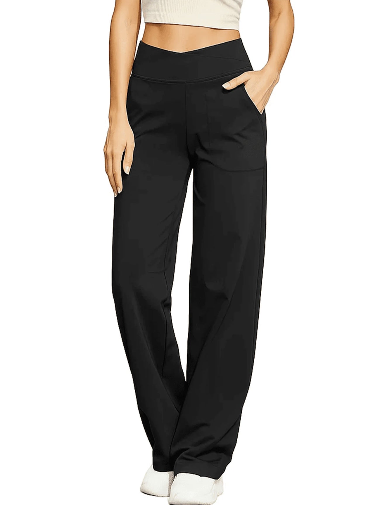 WQD Sweatpants for Women Yoga Pants High Waisted Wide Leg Loose Fit Crossover Lounge Pants for Workout Casual Wear with Pockets