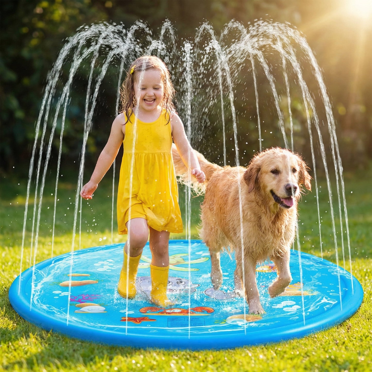Flynow Splash Pad Sprinkler for Kids 67" Splash Play Mat Outdoor Water Toy Inflatable Splash Pad Baby Toddler 1-3 Years Old Pool Boy Girl Children Outside Backyard Dog Sprinkler for Age 2 4 5 6 7 8 9