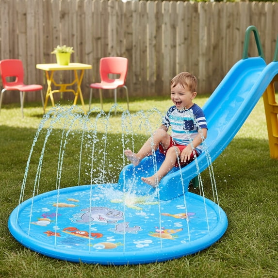Flynow Splash Pad Sprinkler for Kids 59" Splash Play Mat Outdoor Water Toy Inflatable Splash Pad Baby Toddler 1-3 Years Old Pool Boy Girl Children Outside Backyard Dog Sprinkler for Age 2 4 5 6 7 8 9