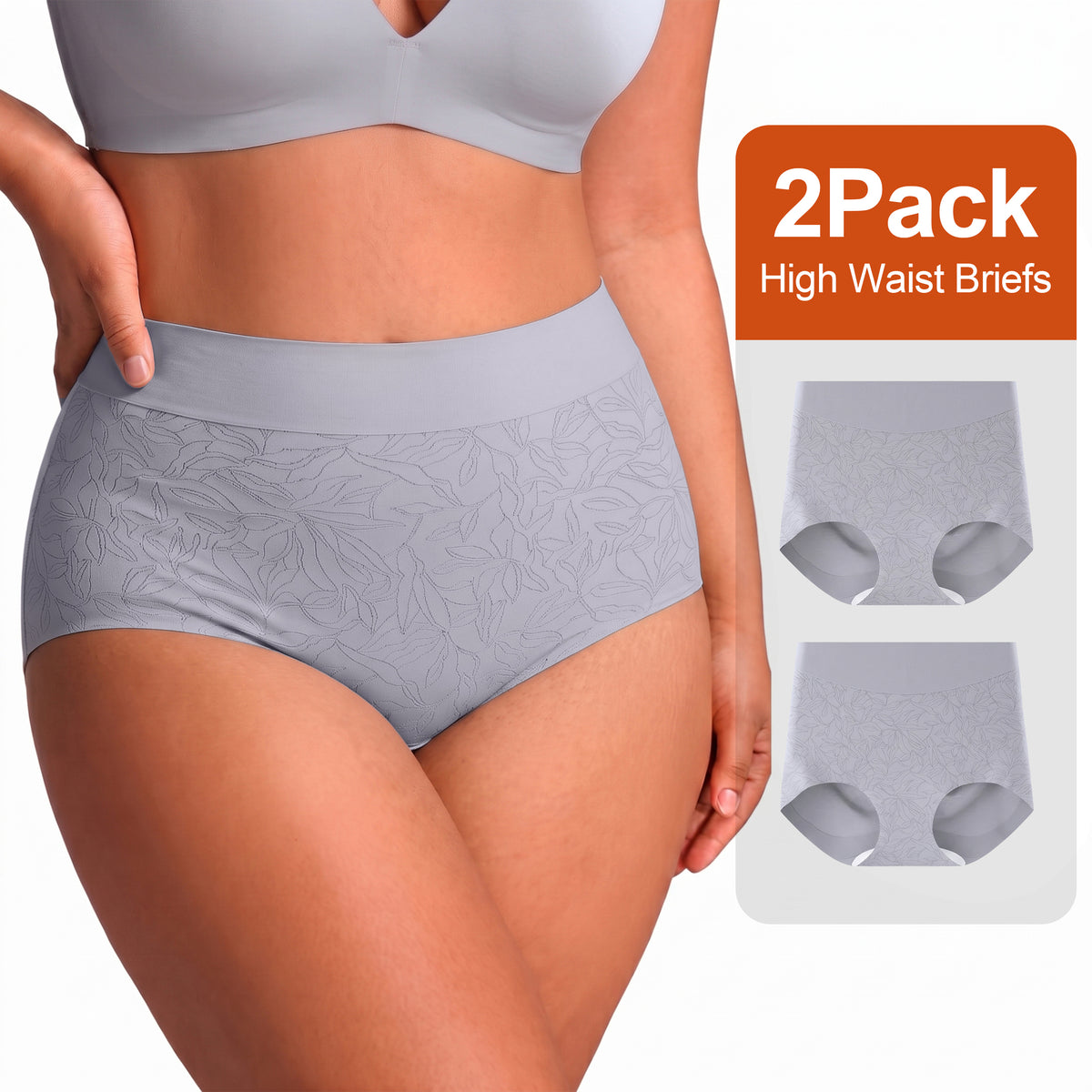 High Waisted Panties for Women 2 Pack Seamless Full Coverage No Show Underwear Soft Stretch Breathable Floral Jacquard Briefs Available in Plus Size