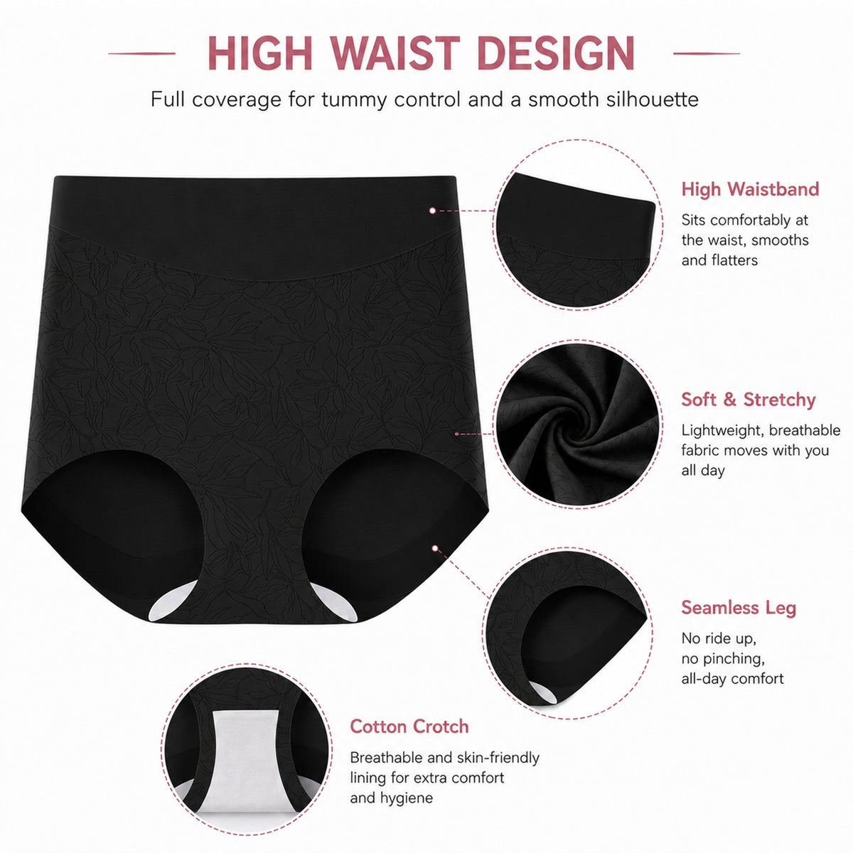 High Waisted Panties for Women 2 Pack Seamless Full Coverage No Show Underwear Soft Stretch Breathable Floral Jacquard Briefs Available in Plus Size