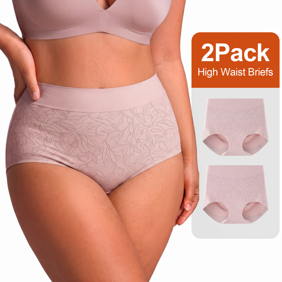 High Waisted Panties for Women 2 Pack Seamless Full Coverage No Show Underwear Soft Stretch Breathable Floral Jacquard Briefs Available in Plus Size