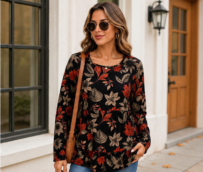 Women's Long Sleeve Shirts Floral Tunic Tops Casual Printed Blouses Loose Fit Women's Tops for Spring Fall Winter Available in Plus Size