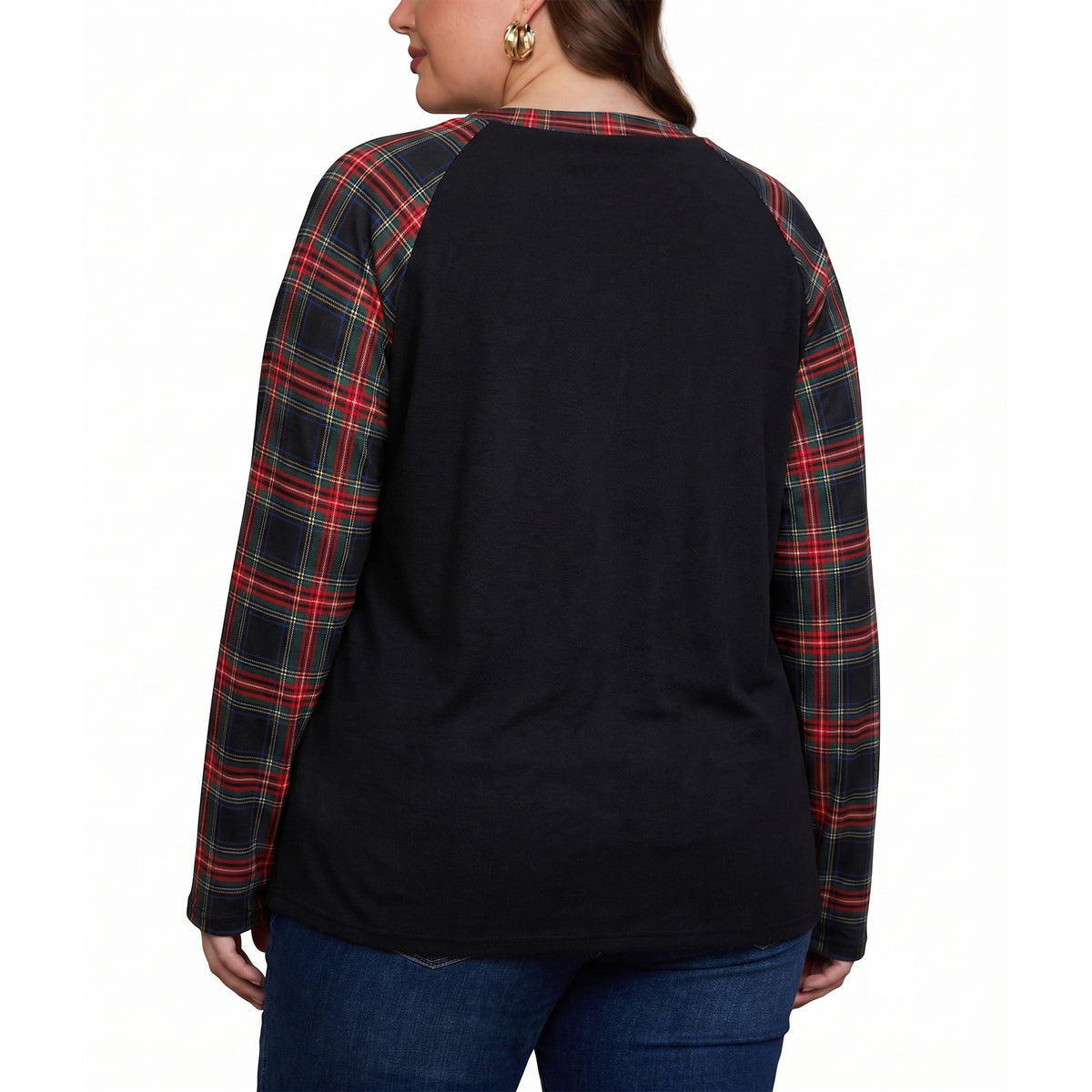 WQD Women's Long Sleeve Tops Plaid Raglan Sleeve Henley Tunic Shirt V Neck Button Casual Top for Spring Fall Winter