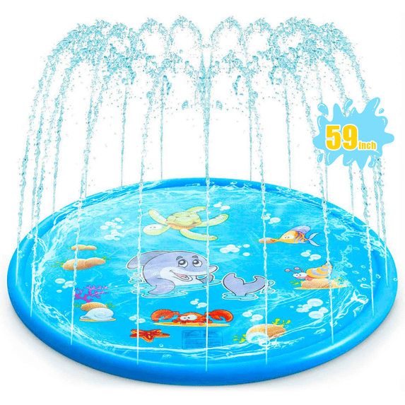 Flynow Splash Pad Sprinkler for Kids 59" Splash Play Mat Outdoor Water Toy Inflatable Splash Pad Baby Toddler 1-3 Years Old Pool Boy Girl Children Outside Backyard Dog Sprinkler for Age 2 4 5 6 7 8 9