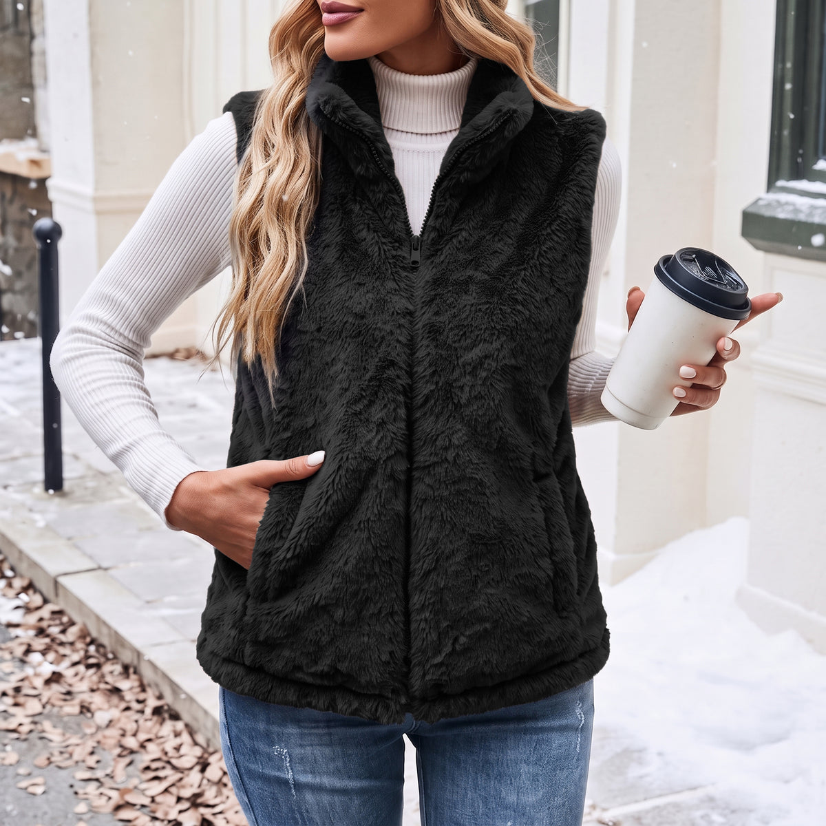 Women's Sherpa Fleece Vest Zip Up Lightweight Sleeveless Jacket with Pockets Soft Warm Casual Outerwear for Fall and Winter