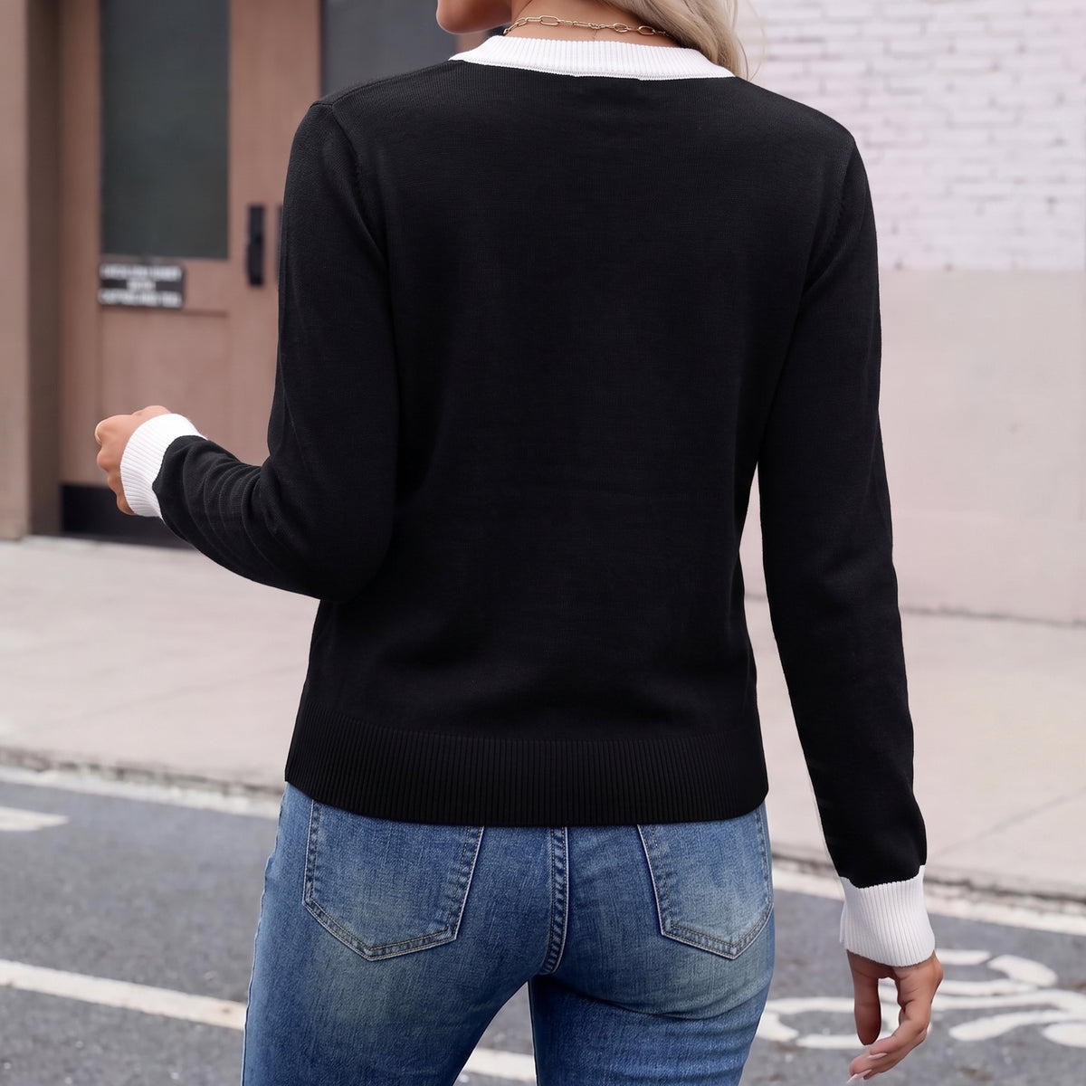 Sweaters for Women Polo Sweater Women Long Sleeve Rib Knit V Neck Pullover Lightweight Knit Top for Spring Fall Winter