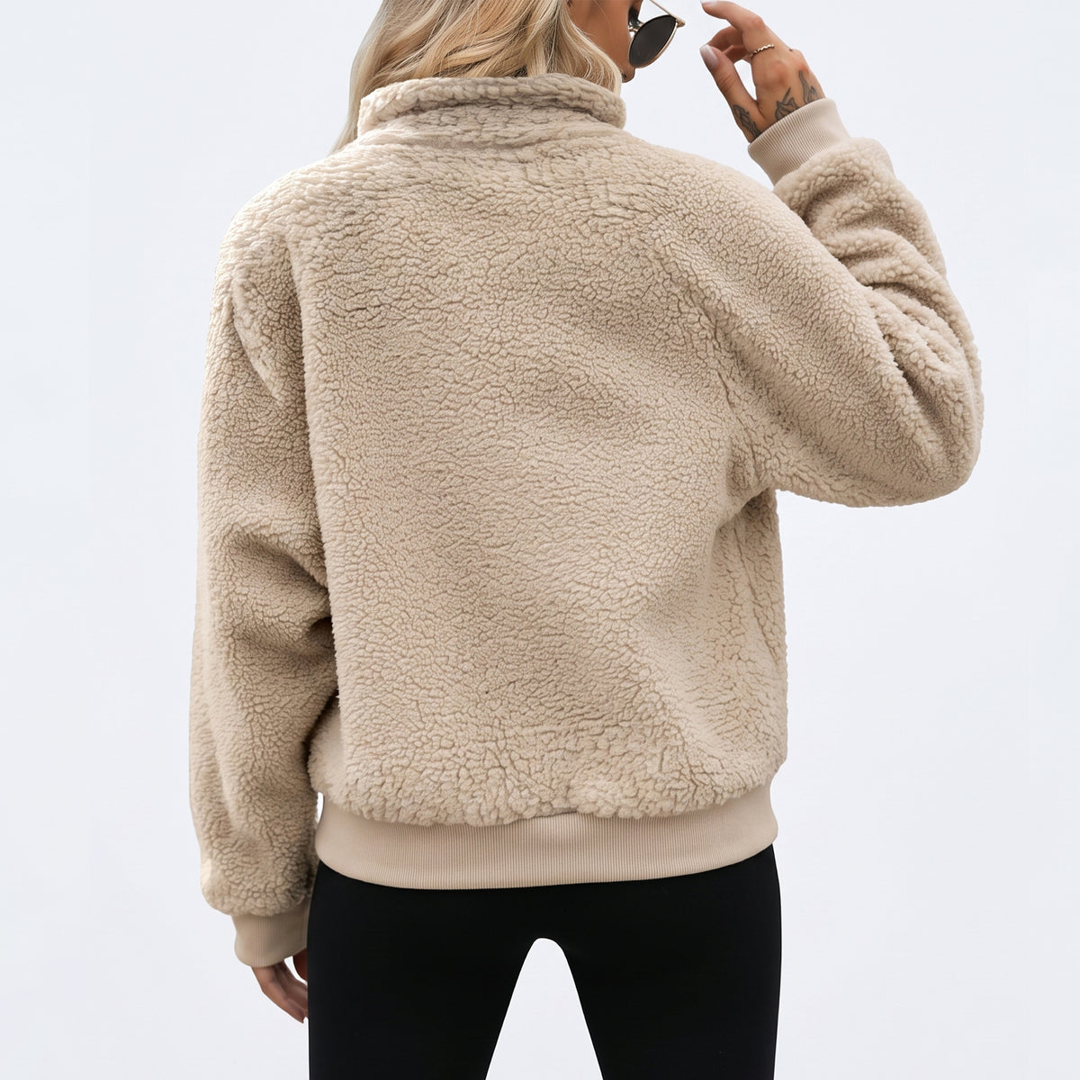 Womens Fleece Jacket Lightweight Zip Up Casual Long Sleeve Jacket with Quilted Pockets Cozy Fall Winter Outerwear