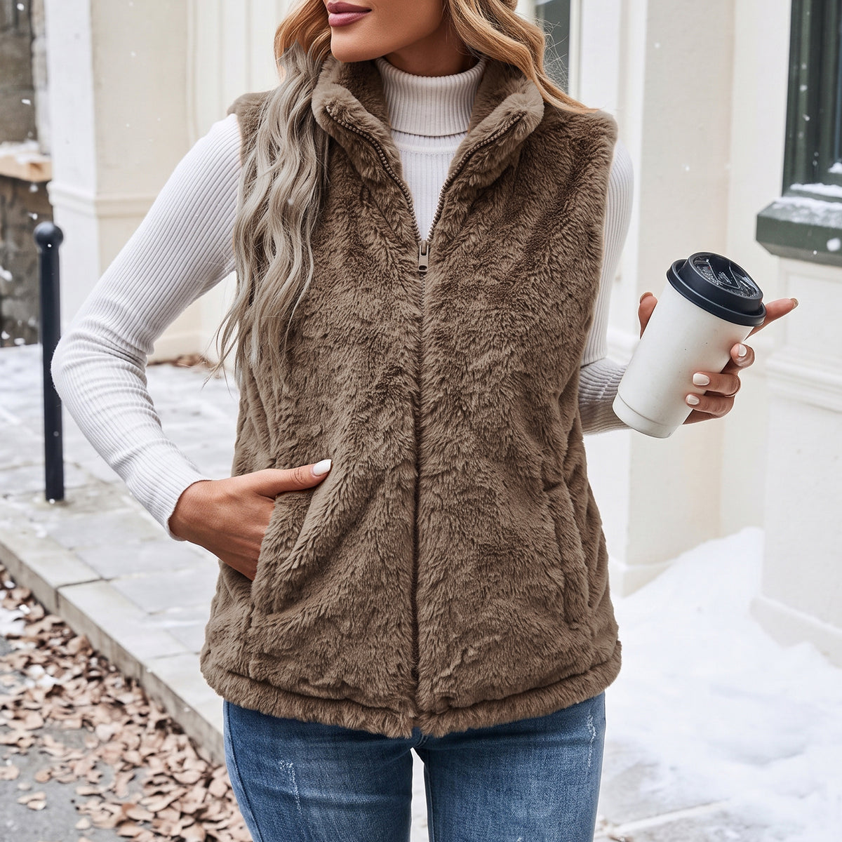 Women's Sherpa Fleece Vest Zip Up Lightweight Sleeveless Jacket with Pockets Soft Warm Casual Outerwear for Fall and Winter