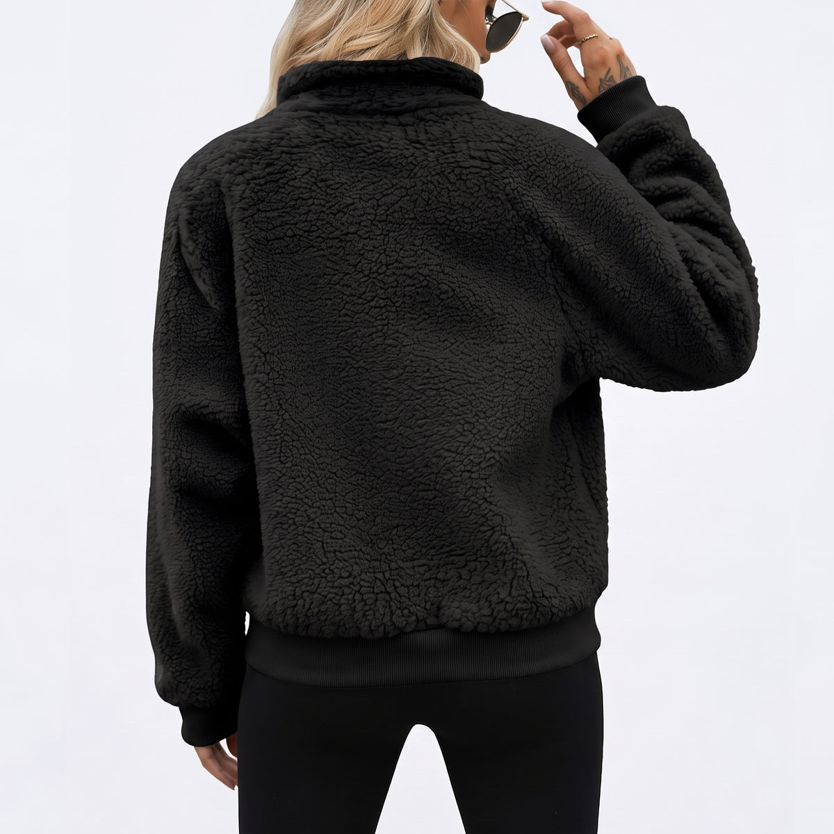 Womens Fleece Jacket Lightweight Zip Up Casual Long Sleeve Jacket with Quilted Pockets Cozy Fall Winter Outerwear