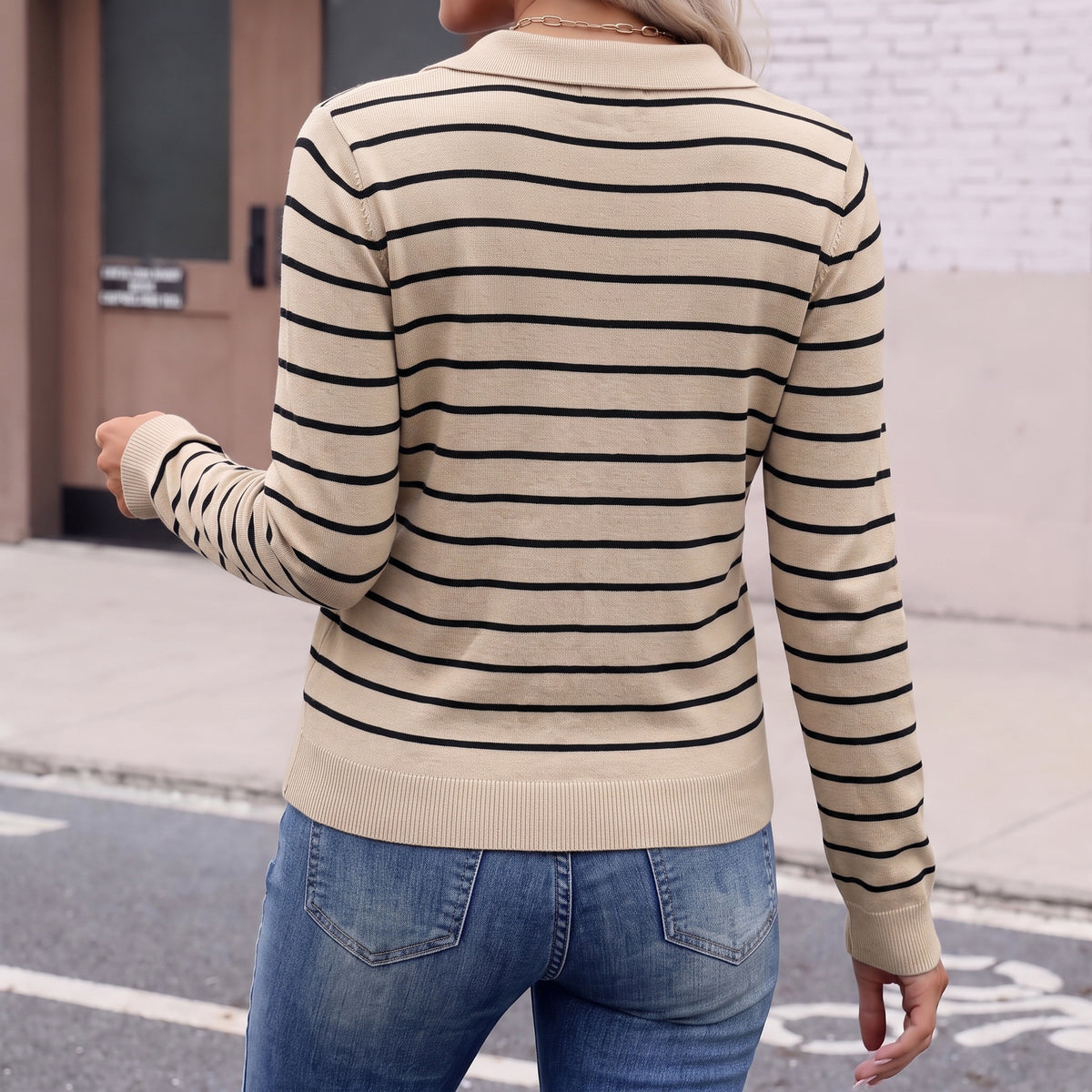 Sweaters for Women Polo Sweater Women Long Sleeve Rib Knit V Neck Pullover Lightweight Knit Top for Spring Fall Winter