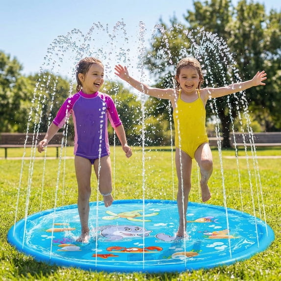 Flynow Splash Pad Sprinkler for Kids 59" Splash Play Mat Outdoor Water Toy Inflatable Splash Pad Baby Toddler 1-3 Years Old Pool Boy Girl Children Outside Backyard Dog Sprinkler for Age 2 4 5 6 7 8 9