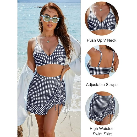 WQD Womens Bikini Set High Waisted 2 Piece Swimsuits Tummy Control Bathing Suits Swim Skirt Swimwear