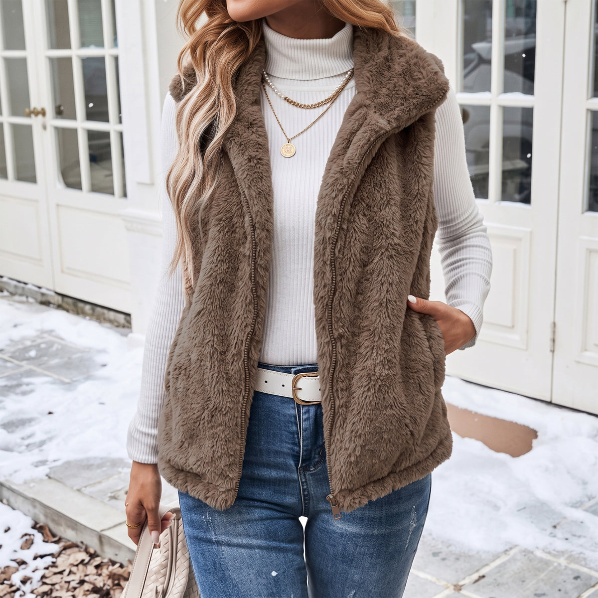 Women's Sherpa Fleece Vest Zip Up Lightweight Sleeveless Jacket with Pockets Soft Warm Casual Outerwear for Fall and Winter