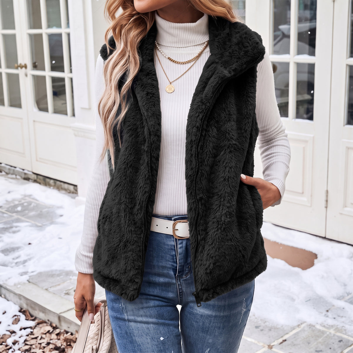 Women's Sherpa Fleece Vest Zip Up Lightweight Sleeveless Jacket with Pockets Soft Warm Casual Outerwear for Fall and Winter