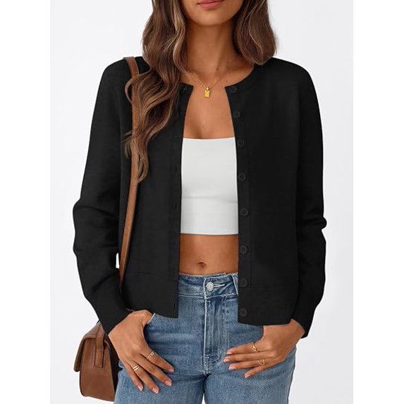 Cardigans for Women Lightweight Button Front Knit Cardigan Long Sleeve Crew Neck Casual Open Front Sweater Jacket for Spring Fall Winter