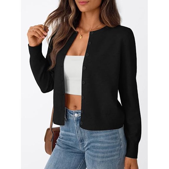 Cardigans for Women Lightweight Button Front Knit Cardigan Long Sleeve Crew Neck Casual Open Front Sweater Jacket for Spring Fall Winter