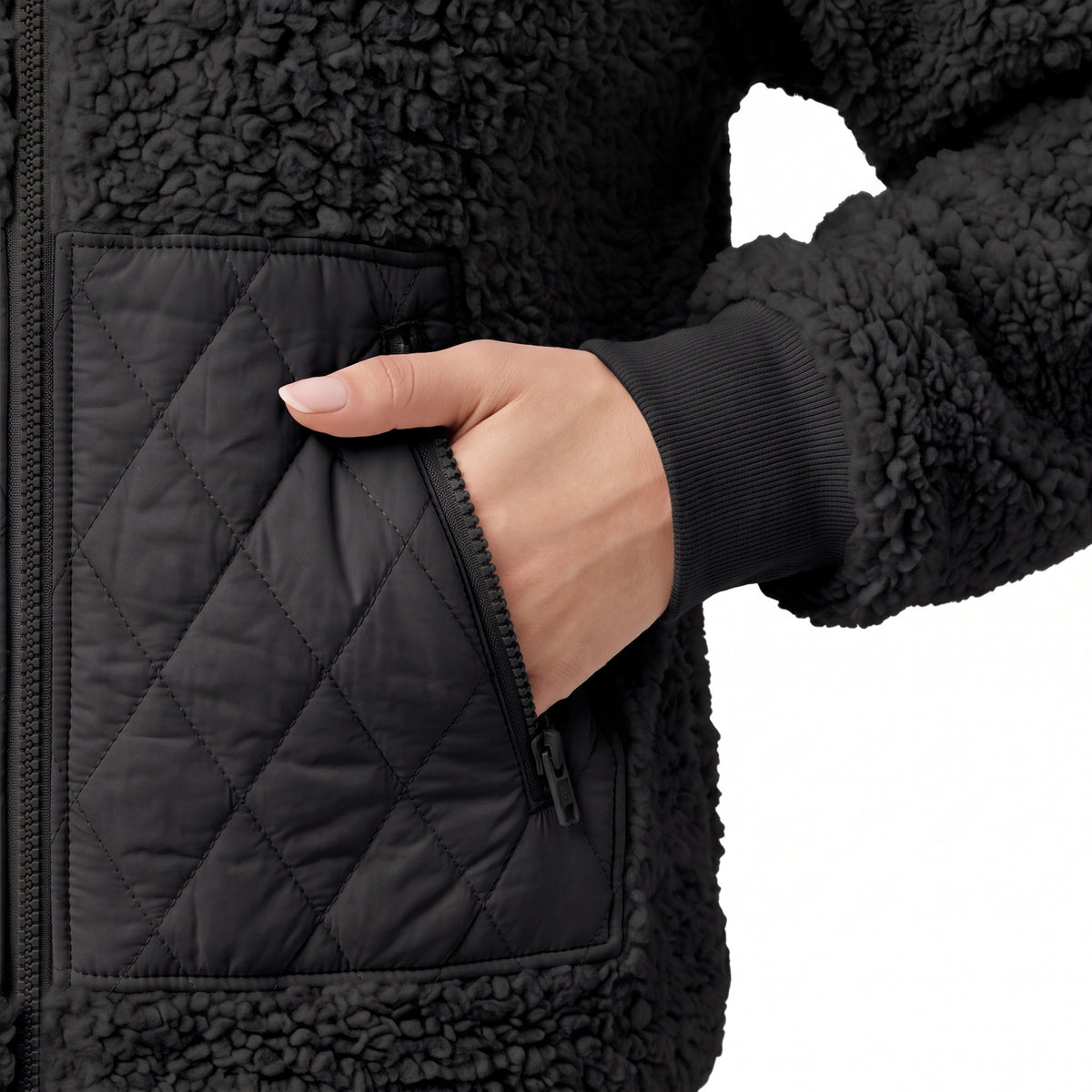 Womens Fleece Jacket Lightweight Zip Up Casual Long Sleeve Jacket with Quilted Pockets Cozy Fall Winter Outerwear