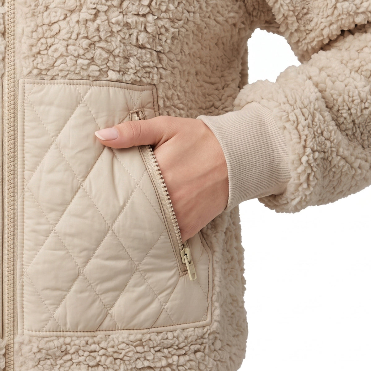 Womens Fleece Jacket Lightweight Zip Up Casual Long Sleeve Jacket with Quilted Pockets Cozy Fall Winter Outerwear