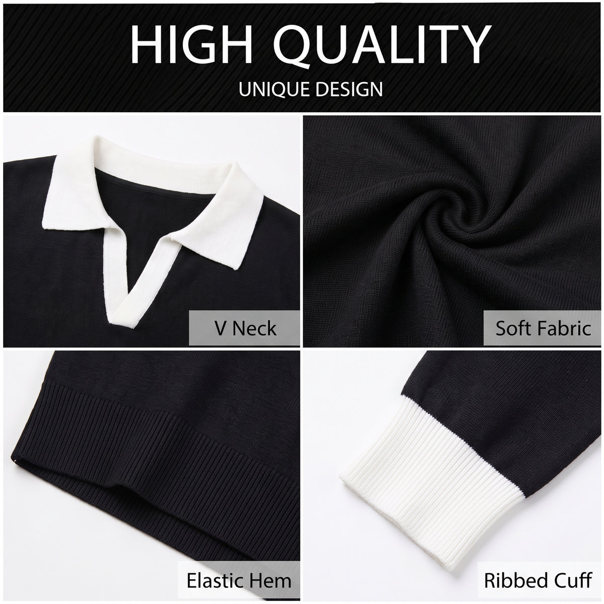 Sweaters for Women Polo Sweater Women Long Sleeve Rib Knit V Neck Pullover Lightweight Knit Top for Spring Fall Winter