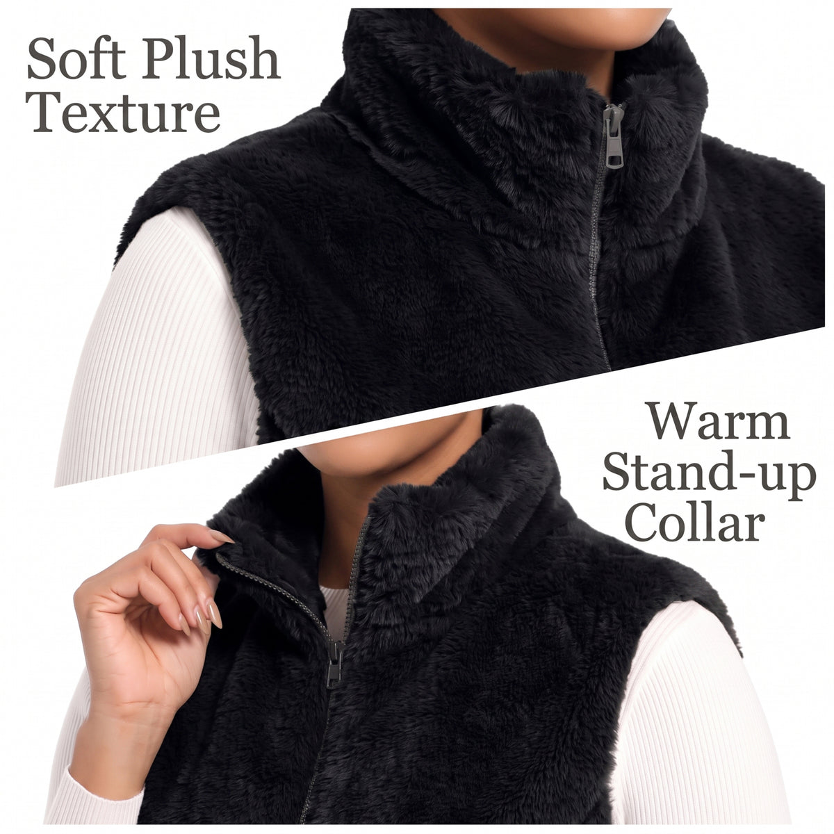 Women's Sherpa Fleece Vest Zip Up Lightweight Sleeveless Jacket with Pockets Soft Warm Casual Outerwear for Fall and Winter
