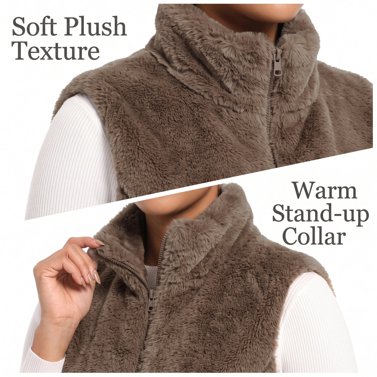 Women's Sherpa Fleece Vest Zip Up Lightweight Sleeveless Jacket with Pockets Soft Warm Casual Outerwear for Fall and Winter