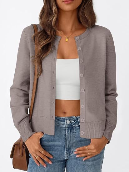 Cardigans for Women Lightweight Button Front Knit Cardigan Long Sleeve Crew Neck Casual Open Front Sweater Jacket for Spring Fall Winter