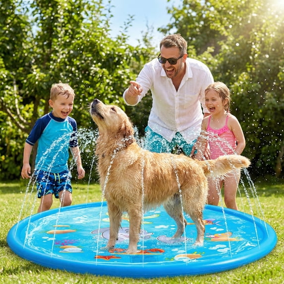 Flynow Splash Pad Sprinkler for Kids 59" Splash Play Mat Outdoor Water Toy Inflatable Splash Pad Baby Toddler 1-3 Years Old Pool Boy Girl Children Outside Backyard Dog Sprinkler for Age 2 4 5 6 7 8 9