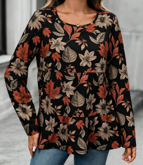Women's Long Sleeve Shirts Floral Tunic Tops Casual Printed Blouses Loose Fit Women's Tops for Spring Fall Winter Available in Plus Size