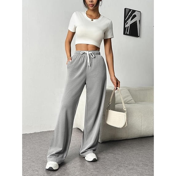 Womens Sweatpants High Waisted Wide Leg Sweat Pants Baggy Cargo Joggers Athletic Casual Drawstring Workout Pants with Pockets