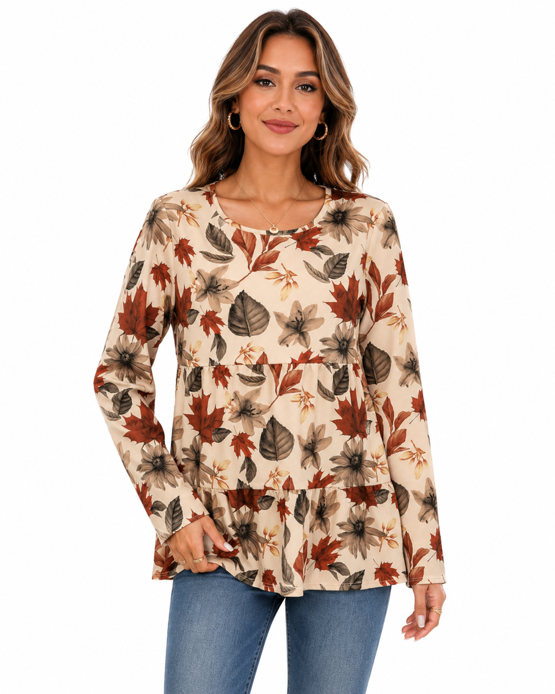 Women's Long Sleeve Shirts Floral Tunic Tops Casual Printed Blouses Loose Fit Women's Tops for Spring Fall Winter Available in Plus Size