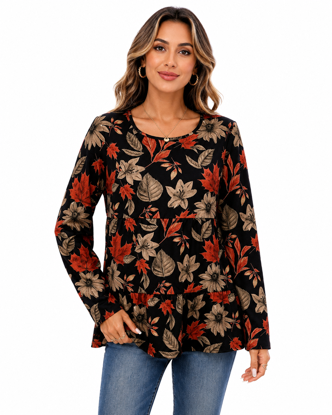 Women's Long Sleeve Shirts Floral Tunic Tops Casual Printed Blouses Loose Fit Women's Tops for Spring Fall Winter Available in Plus Size