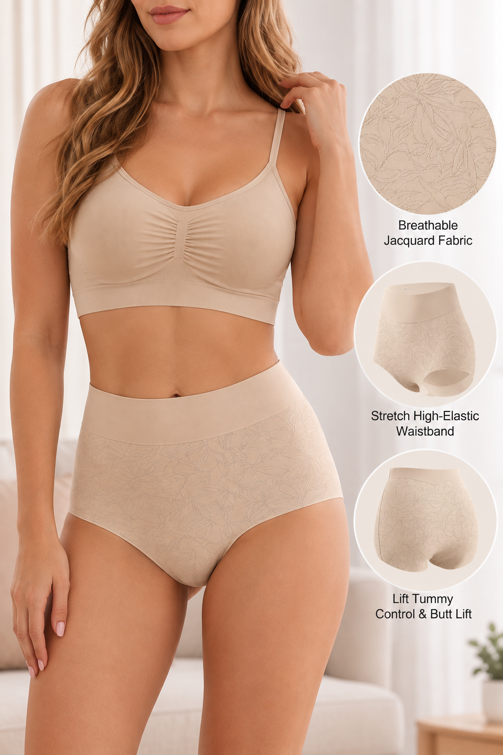 High Waisted Panties for Women 2 Pack Seamless Full Coverage No Show Underwear Soft Stretch Breathable Floral Jacquard Briefs Available in Plus Size