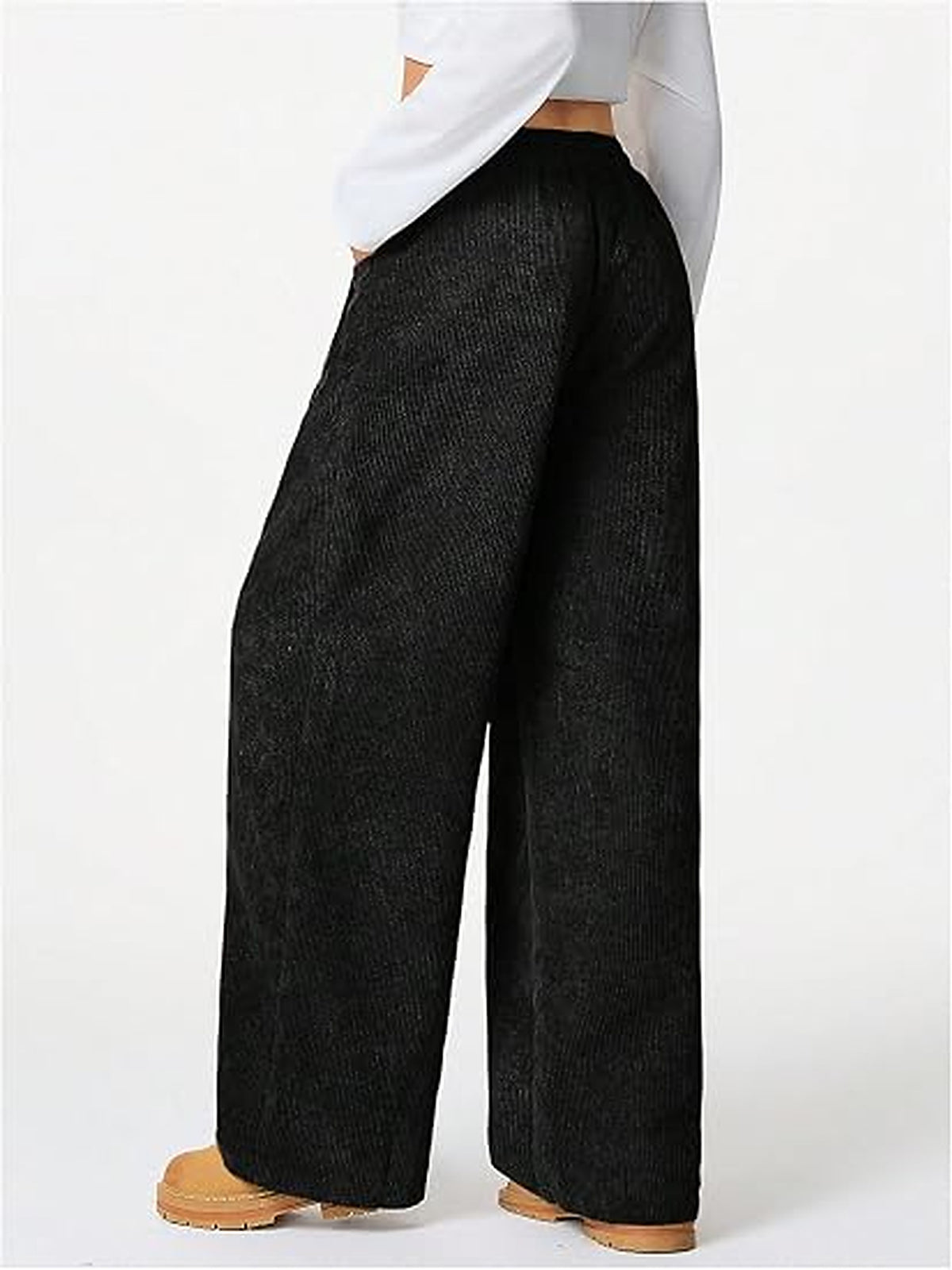 WQD Women's Wide Leg Corduroy Pants High Waisted Drawstring Casual Lounge Trousers with Pockets Relaxed Fit for Fall Winter