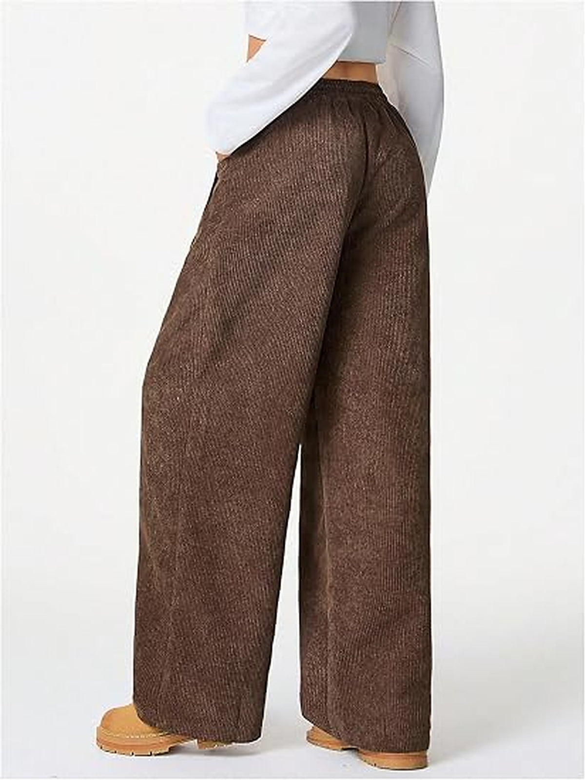 WQD Women's Wide Leg Corduroy Pants High Waisted Drawstring Casual Lounge Trousers with Pockets Relaxed Fit for Fall Winter