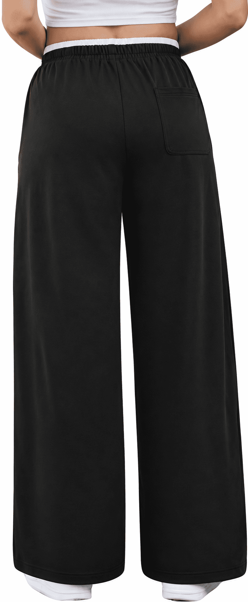 WQD Sweatpants for Women Wide Leg Loose Fit Lightweight Straight Track Pants with Color Block Waist Stretch Yoga Joggers Casual Lounge Trousers with Pockets