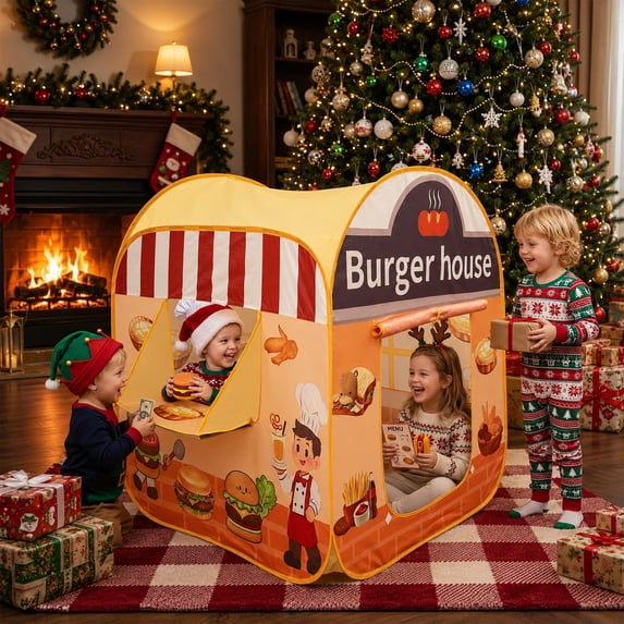 Flynow Kids Pop Up Hamburger Restaurant Play Tent, Playhouse Indoor Outdoor Folding Portable Play Tent for Kids Boys and Girls Role Play Camping Toys