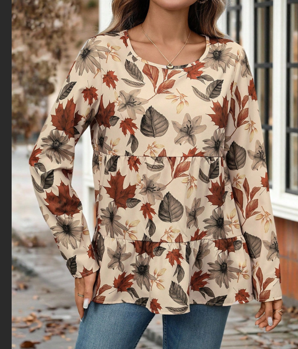 Women's Long Sleeve Shirts Floral Tunic Tops Casual Printed Blouses Loose Fit Women's Tops for Spring Fall Winter Available in Plus Size