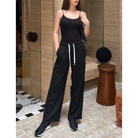 Womens Sweatpants High Waisted Wide Leg Sweat Pants Baggy Cargo Joggers Athletic Casual Drawstring Workout Pants with Pockets