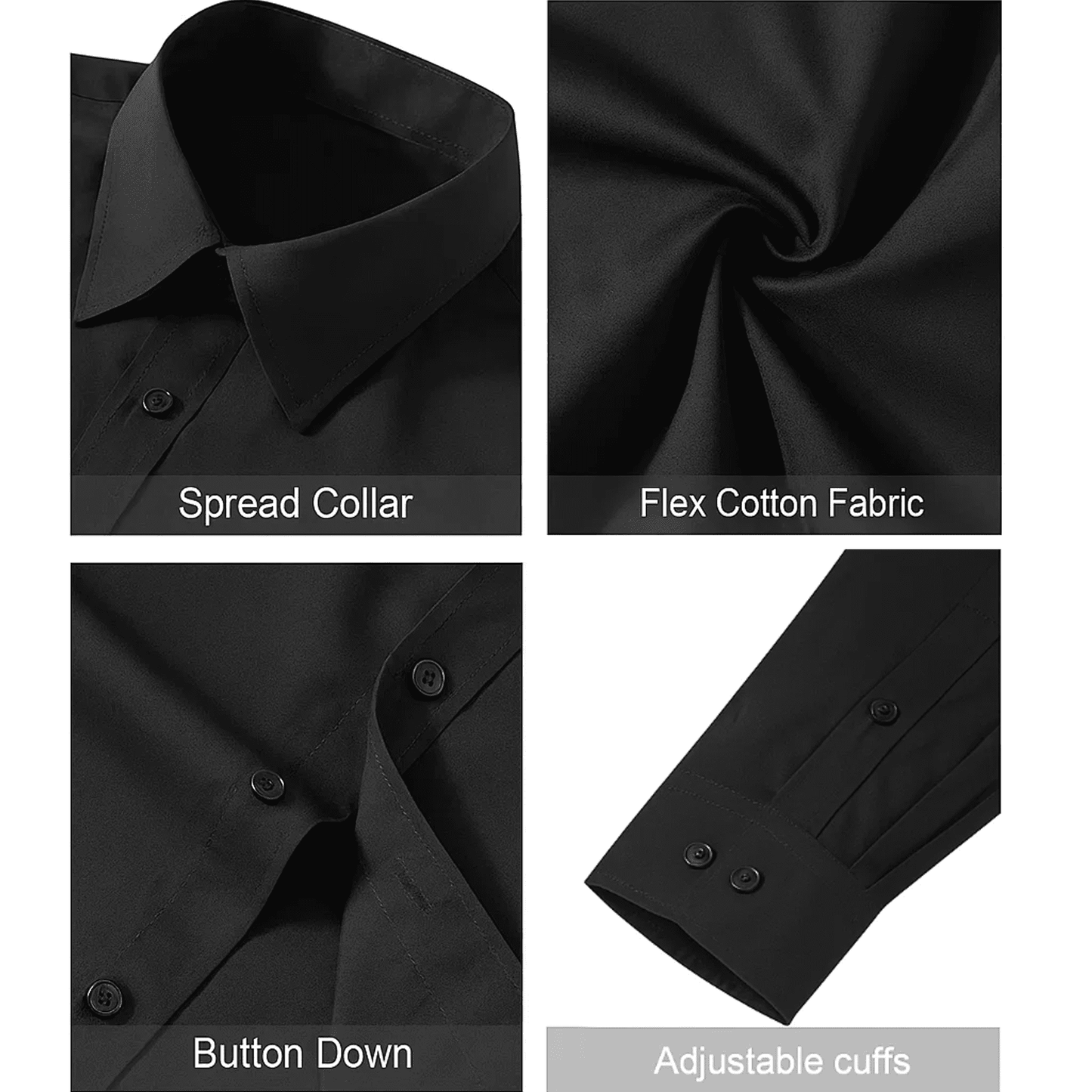 WQD Mens Dress Shirts Long Sleeve Button Down Shirt Stretch Wrinkle-Free Business Casual Shirts Solid Formal Wedding Dating Shirt